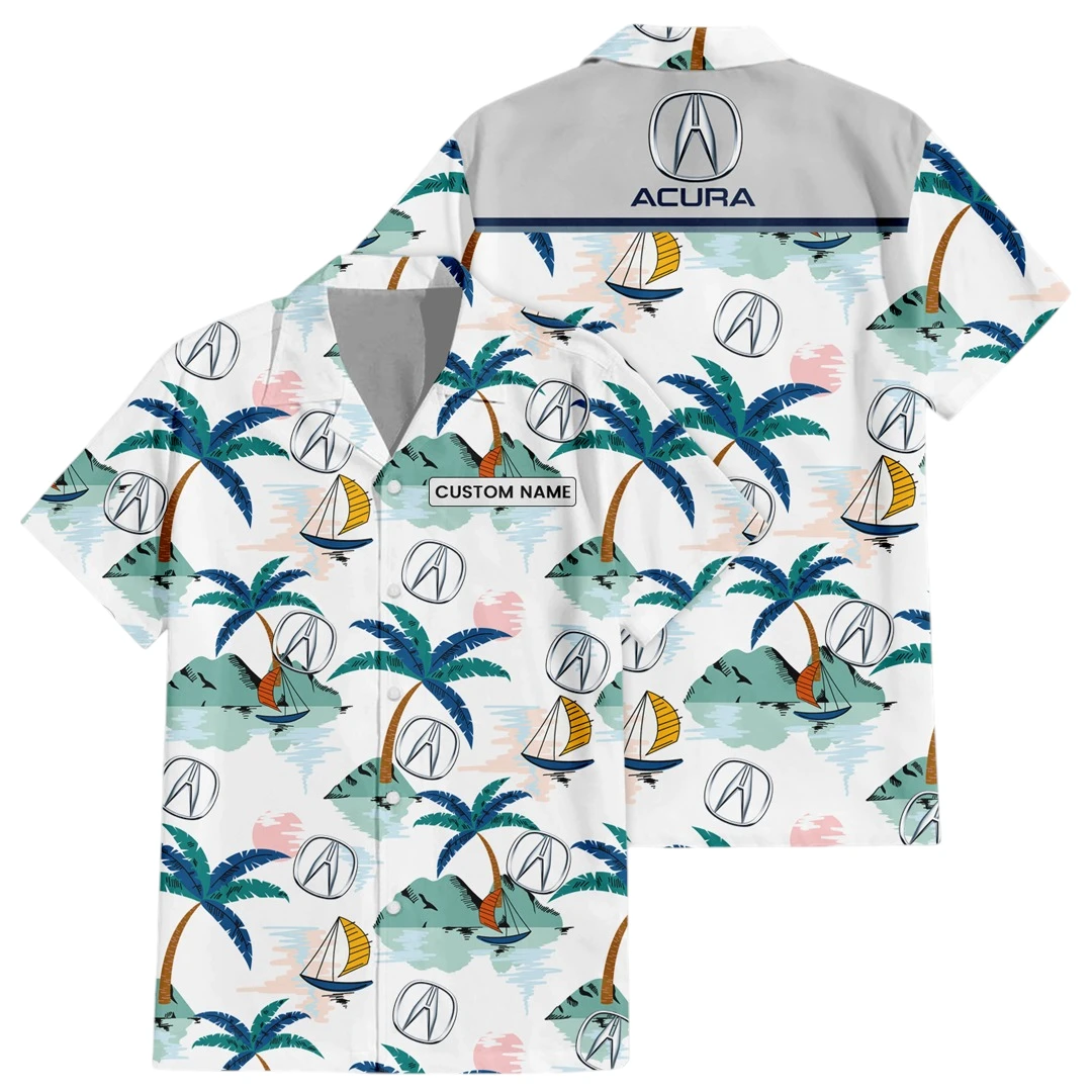 Acura Exclusive Logo Button Up Hawaiian Shirt Tropical Landscape Pattern All-over Print, Custom Name HIDI170225Y7HWLS2ACU