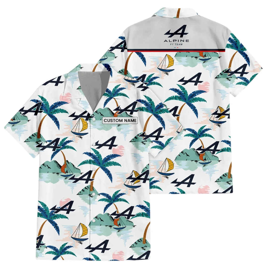 Alpine F1 Team Exclusive Logo Button Up Hawaiian Shirt Tropical Landscape Pattern All-over Print, Custom Name HIDI180225Y7HWLS2ALP