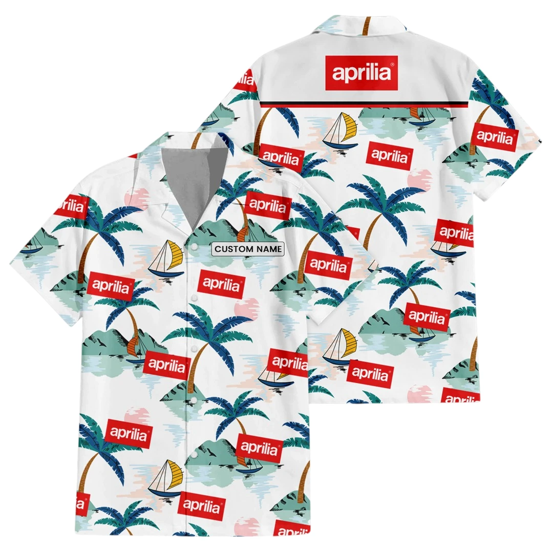 Aprilia Exclusive Logo Button Up Hawaiian Shirt Tropical Landscape Pattern All-over Print, Custom Name HIDI180225Y7HWLS2APR