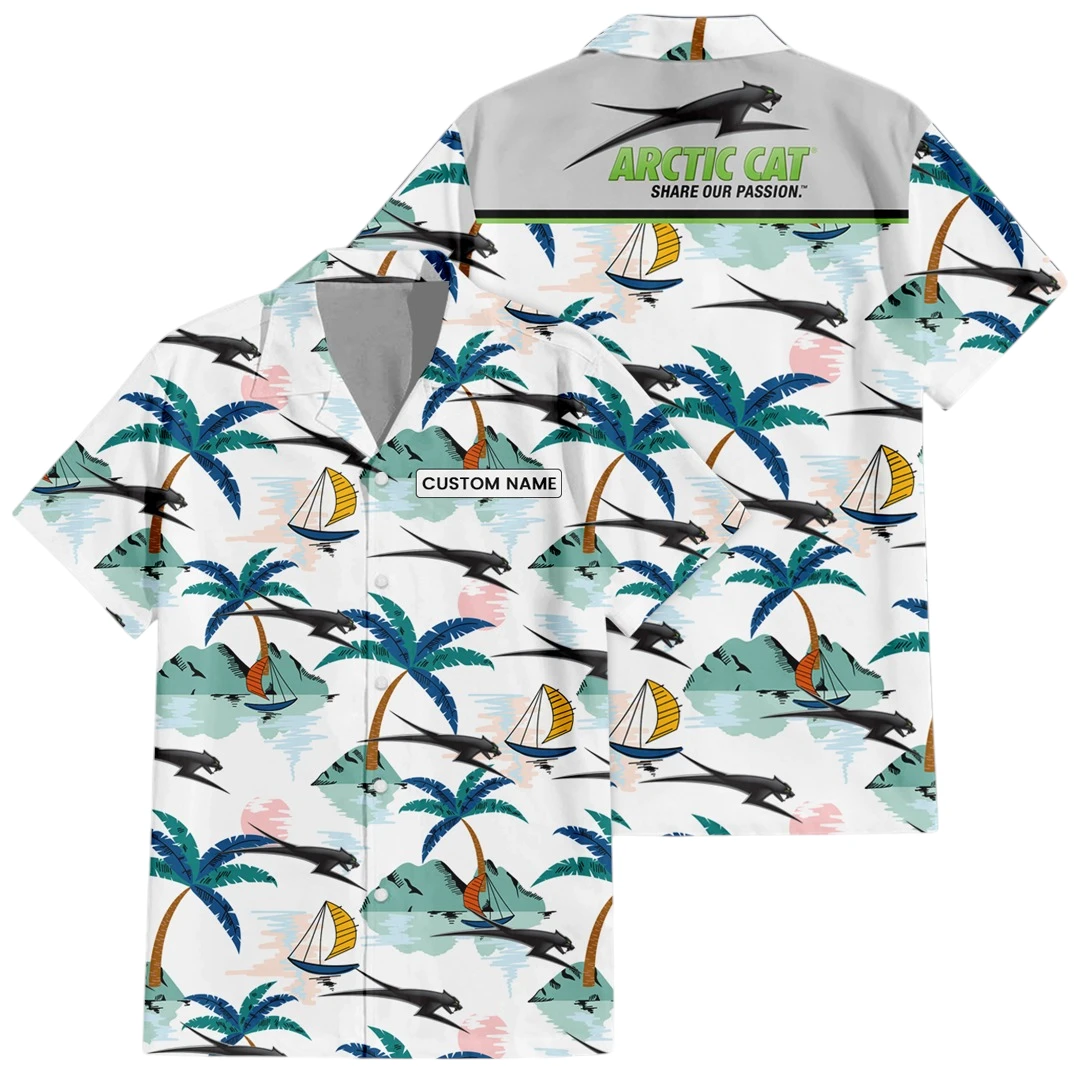 Arctic Cat Exclusive Logo Button Up Hawaiian Shirt Tropical Landscape Pattern All-over Print, Custom Name HIDI180225Y7HWLS2ARC