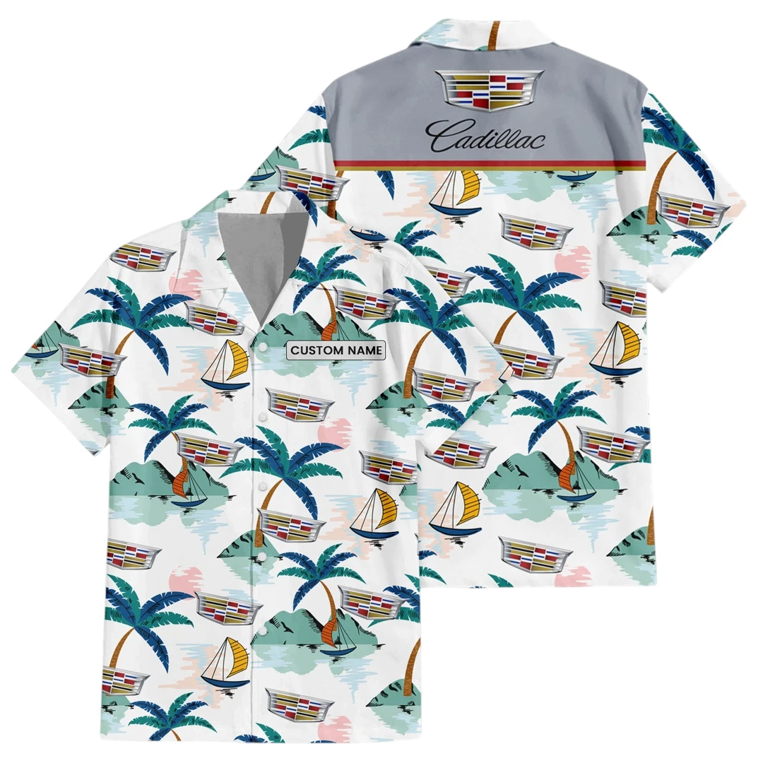 Cadillac Exclusive Logo Button Up Hawaiian Shirt Tropical Landscape Pattern All-over Print, Custom Name HIDI200225Y7HWLS2CAR