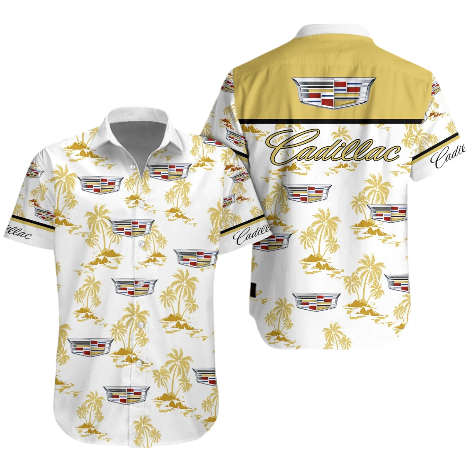 Cadillac Exclusive Logo Button Up Hawaiian Shirt Tropical Leaves Seamless Pattern All-over Print TN120225Y7HWSP1CAD