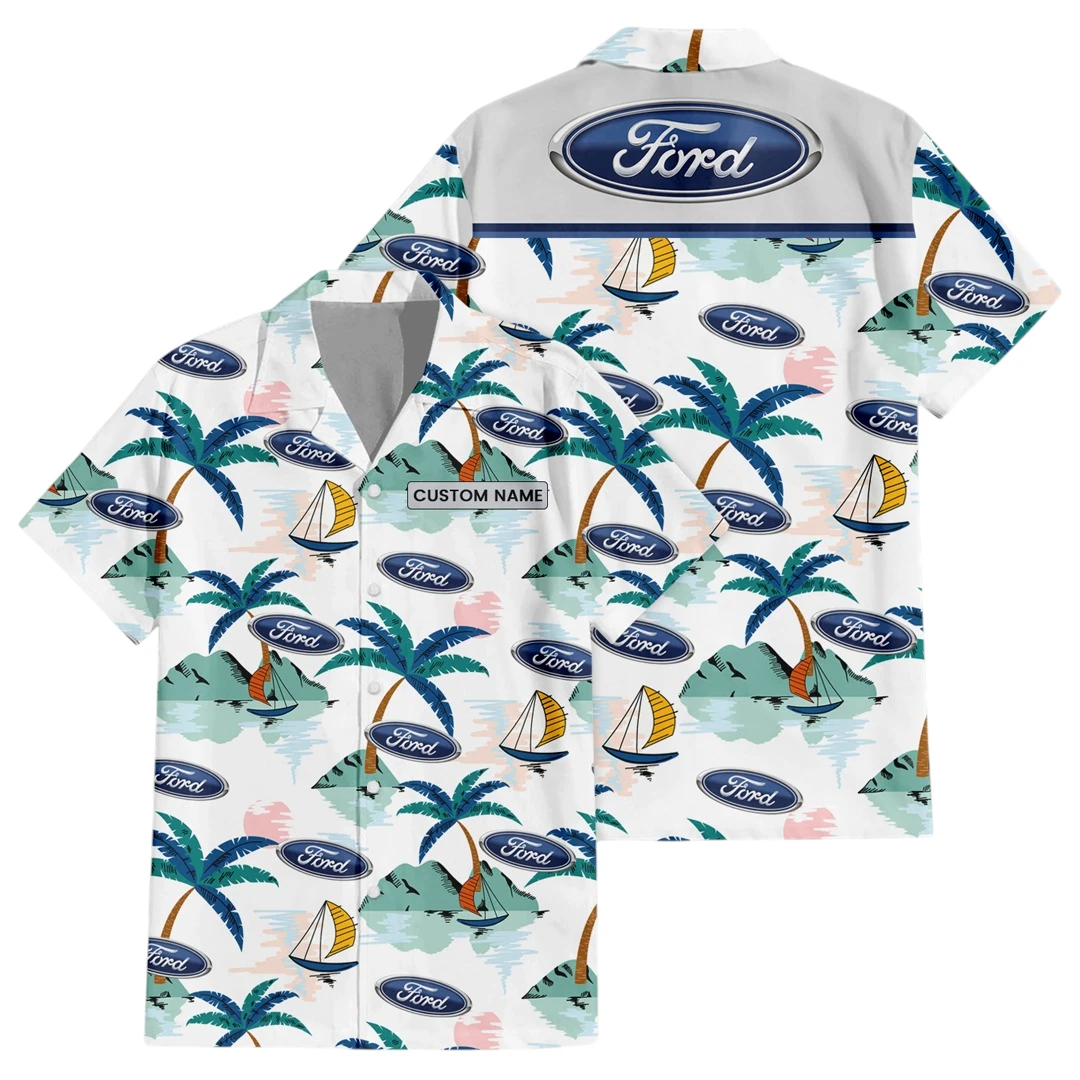 Ford Button Up Hawaiian Shirt, Island Paradise Pattern All-over Print, Custom Name HIDI190225Y7HWLS2FOR