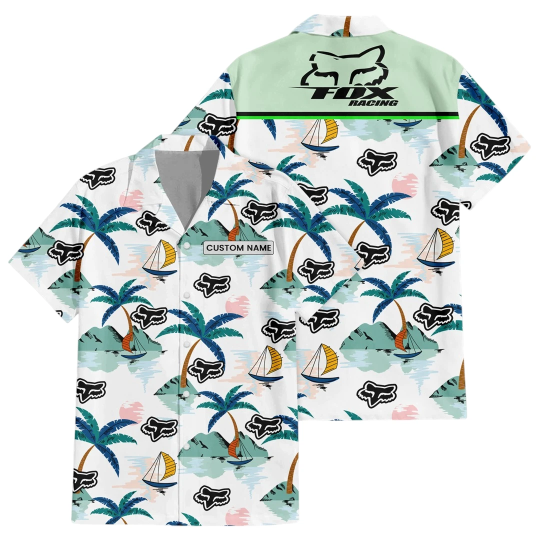 Fox Racing Exclusive Logo Button Up Hawaiian Shirt Tropical Landscape Pattern All-over Print, Custom Name HIDI190225Y7HWLS2FOX