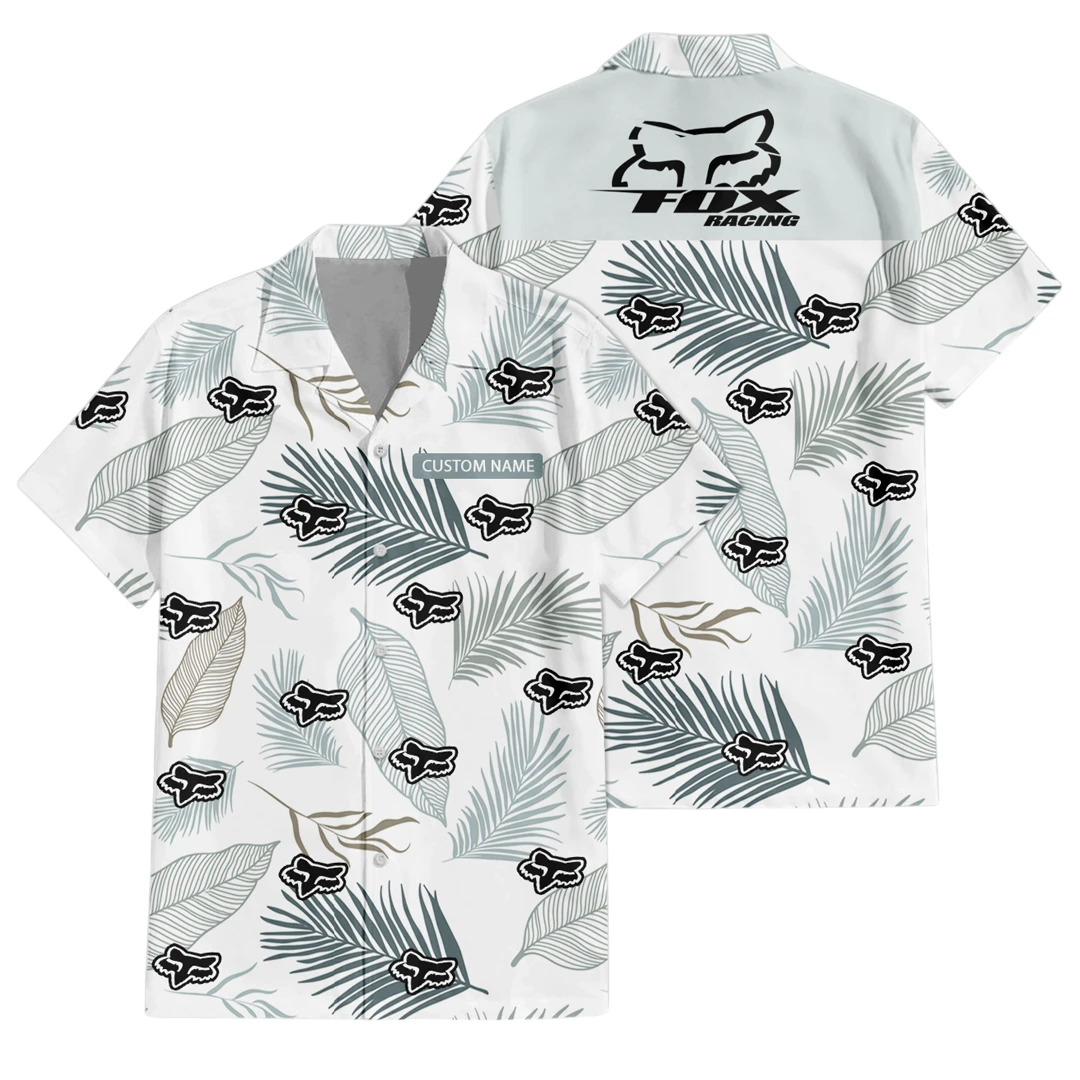 Fox Racing Exclusive Logo Button Up Hawaiian Shirt Tropical Leaves Seamless Pattern All-over Print, Custom Name HIHI170125Y7HWLS1FOX