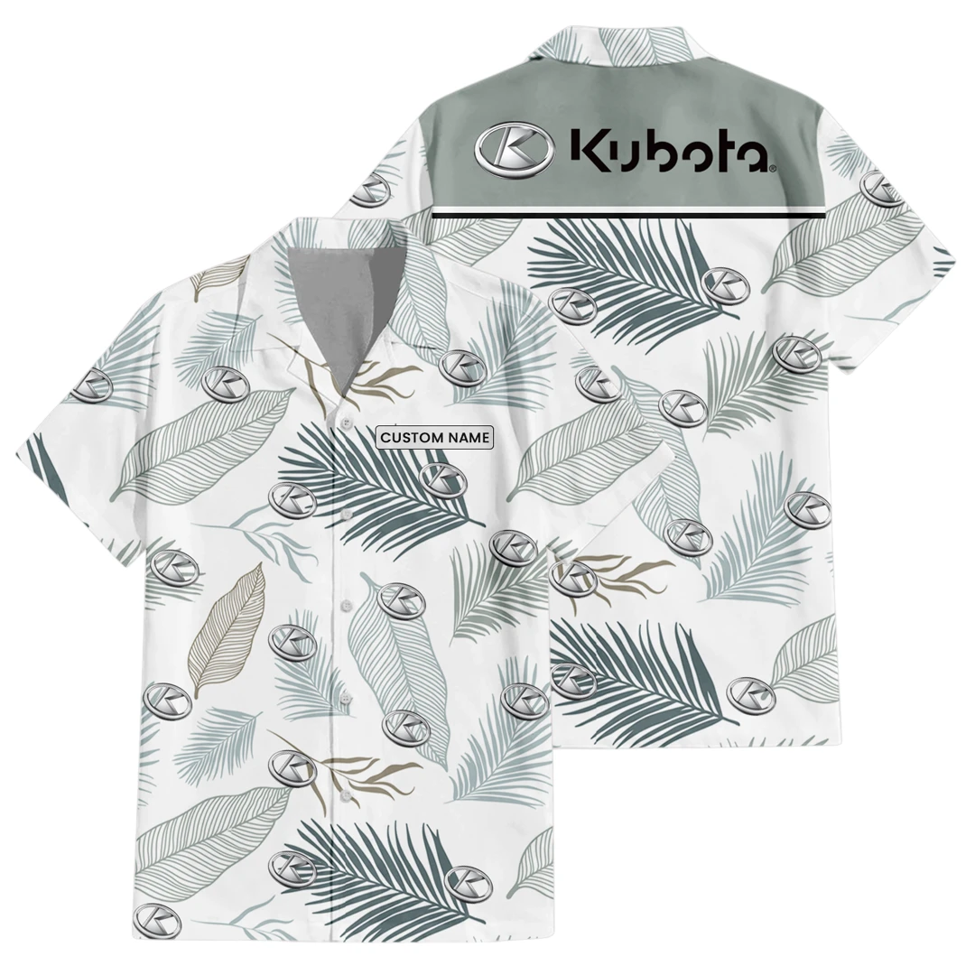 Kubota Exclusive Logo Button Up Hawaiian Shirt Tropical Leaves Seamless Pattern All-over Print, Custom Name HIHI180225Y7HWLS1KUB