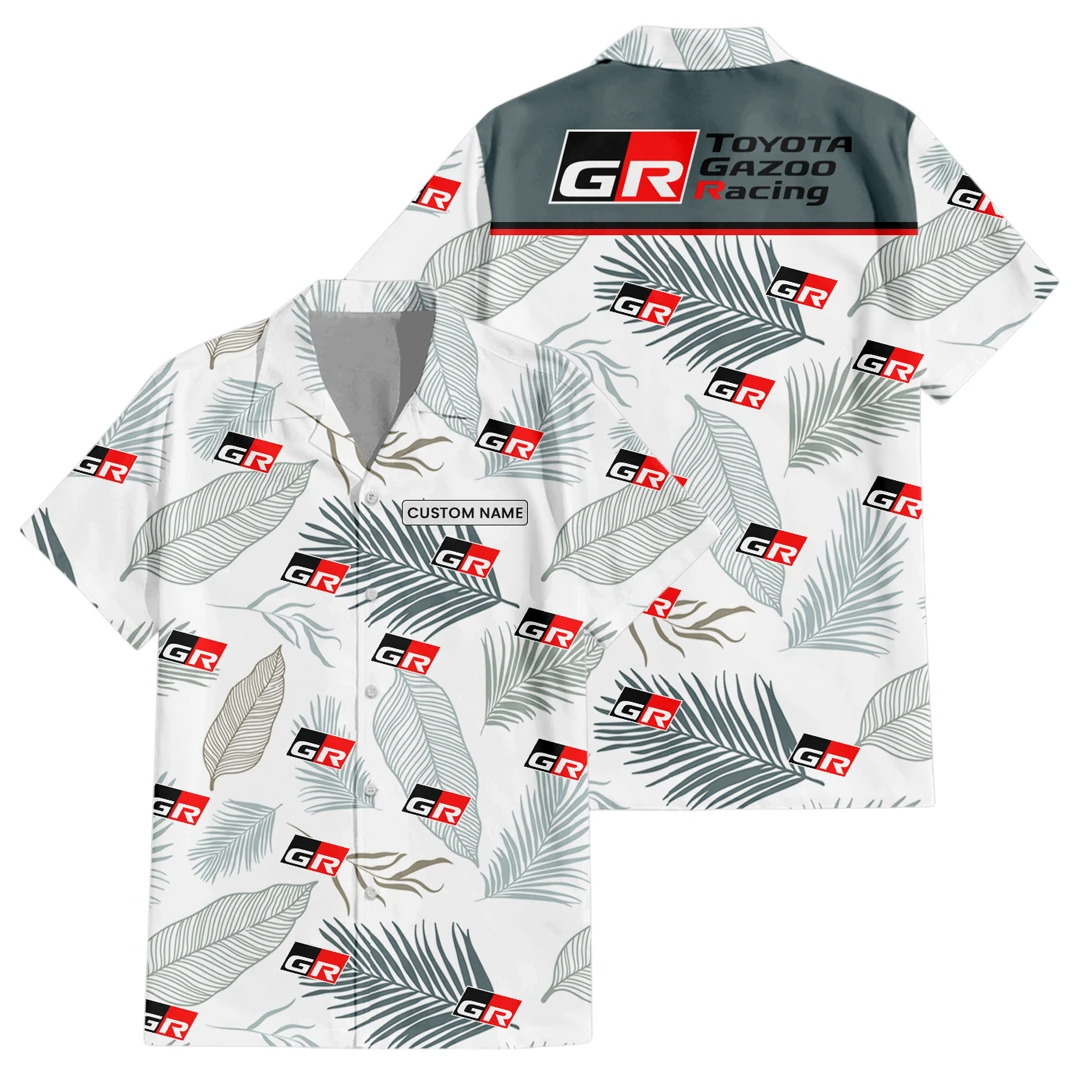 Toyota Gazoo Exclusive Logo Button Up Hawaiian Shirt Tropical Leaves Seamless Pattern All-over Print, Custom Name HIHI190225Y7HWLS1TGR