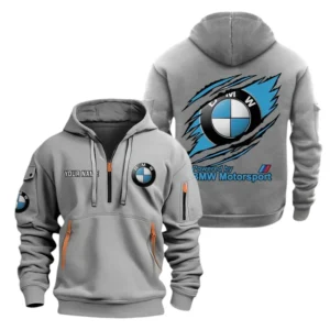 BMW M Motorsport Racing Half Zip Hoodie, Sports Hooded Multi-Pockets, Custom Name TN250325Y25QZ2HCT10BMM