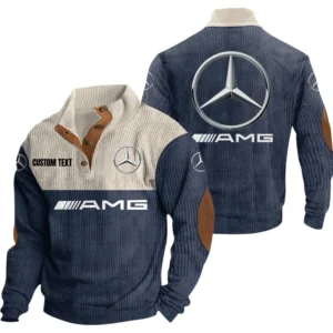 AMG Exclusive Logo Knitted Ribbed Corduroy Sweatshirt Mid Stretch Stand Collar Pullover Sweater, Custom Text HG130325Y32RCSCT1AMG
