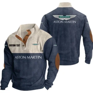 Aston Martin Exclusive Logo Knitted Ribbed Corduroy Sweatshirt Mid Stretch Stand Collar Pullover Sweater, Custom Text HG130325Y32RCSCT1ASM