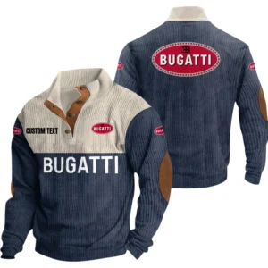 Bugatti Exclusive Logo Knitted Ribbed Corduroy Sweatshirt Mid Stretch Stand Collar Pullover Sweater, Custom Text HG130325Y32RCSCT1BUG