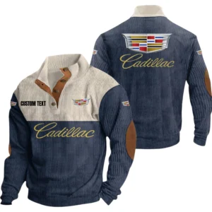 Cadillac Exclusive Logo Knitted Ribbed Corduroy Sweatshirt Mid Stretch Stand Collar Pullover Sweater, Custom Text HG140325Y32RCSCT1CAD