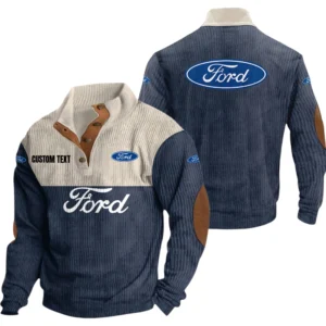 Ford Exclusive Logo Knitted Ribbed Corduroy Sweatshirt Mid Stretch Stand Collar Pullover Sweater, Custom Text HG140325Y32RCSCT1FOR