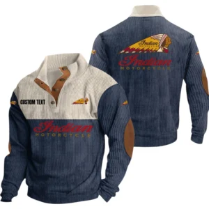 Indian Motorcycle Exclusive Logo Knitted Ribbed Corduroy Sweatshirt Mid Stretch Stand Collar Pullover Sweater, Custom Text HG150325Y32RCSCT1INM