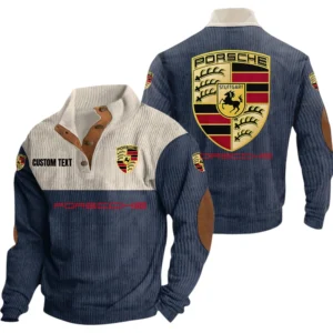 Porsche Exclusive Logo Knitted Ribbed Corduroy Sweatshirt Mid Stretch Stand Collar Pullover Sweater, Custom Text HG170325Y32RCSCT1POR