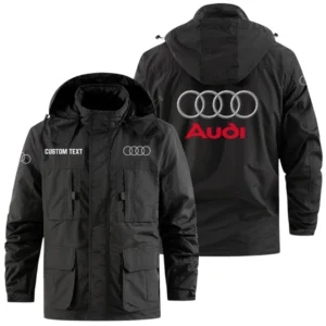 Audi Exclusive Logo Windbreaker Jacket Hooded Detachable, Outdoor Jacket Multi Pocket, Custom Name HIDI170325Y26WMPAUD