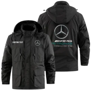 Mercedes-AMG Petronas Racing Exclusive Logo Windbreaker Jacket Hooded Detachable, Outdoor Jacket Multi Pocket, Custom Name HIDI180325Y26WMPMAP