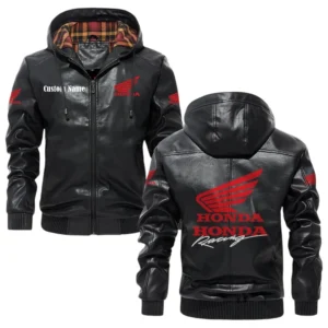 Honda Motor Exclusive Logo Hooded Jacket PU Leather x Durable Windproof Warm Soft Checkered Lining, Custom Name HG010425Y47JHLCT2HOM