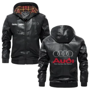 Audi Exclusive Logo Hooded Jacket PU Leather x Durable Windproof Warm Soft Checkered Lining, Custom Name HG280325Y47JHLCT1AUD