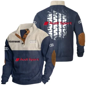 Audi Sport Racing Exclusive Logo Print Corduroy Sweatshirt Stand Collar Custom Name HIHI300625Y32RCSAUS