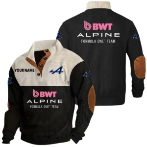 Alpine F1 Team Racing Exclusive Logo Print Corduroy Sweatshirt Stand Collar Custom Text HIDI260625Y32RCSAF1