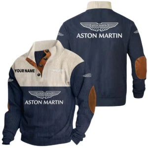 Aston Martin Exclusive Logo Print Corduroy Sweatshirt Stand Collar Custom Name HIDI240625Y32RCSASM