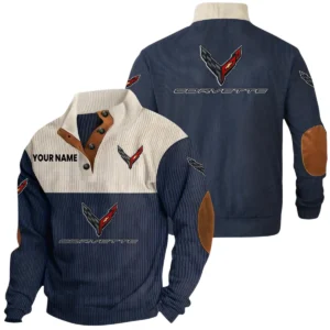 Corvette Exclusive Logo Print Corduroy Sweatshirt Stand Collar Custom Name HIDI240625Y32RCSCOR