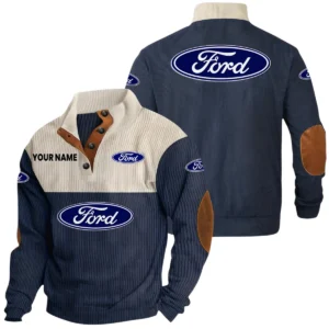 Ford Exclusive Logo Print Corduroy Sweatshirt Stand Collar Custom Name HIDI240625Y32RCSFOR