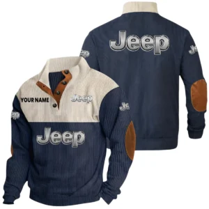 Jeep Exclusive Logo Print Corduroy Sweatshirt Stand Collar Custom Name HIDI240625Y32RCSJEE