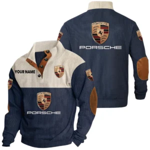 Porsche Exclusive Logo Print Corduroy Sweatshirt Stand Collar Custom Name HIDI250625Y32RCSPOR