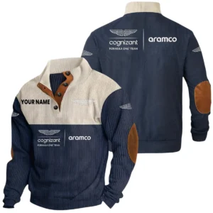 Aston Martin Racing Exclusive Logo Print Corduroy Sweatshirt Stand Collar Custom Name HIDI260625Y32RCSAMR