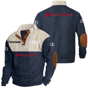 Audi Sport Racing Exclusive Logo Print Corduroy Sweatshirt Stand Collar Custom Name HIDI260625Y32RCSAUS