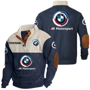 BMW M Motorsport Racing Exclusive Logo Print Corduroy Sweatshirt Stand Collar Custom Name HIDI260625Y32RCSBMM