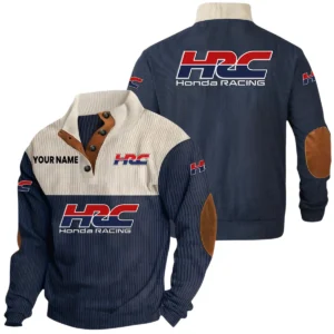 HRC Honda Racing Exclusive Logo Print Corduroy Sweatshirt Stand Collar Custom Name HIDI260625Y32RCSHRC