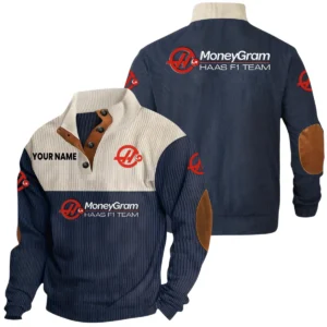 MoneyGram Haas F1 Team Racing Exclusive Logo Print Corduroy Sweatshirt Stand Collar Custom Name HIDI260625Y32RCSMGH