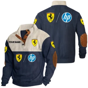 Scuderia Ferrari HP Racing Exclusive Logo Print Corduroy Sweatshirt Stand Collar Custom Name HIDI260625Y32RCSSF1