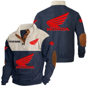 Honda Motor Exclusive Logo Print Corduroy Sweatshirt Stand Collar Custom Name HIDI270625Y32RCSHOM