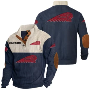 Indian Motorcycle Exclusive Logo Print Corduroy Sweatshirt Stand Collar Custom Name HIDI270625Y32RCSINM