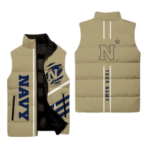 Navy Midshipmen Sleeveless Puffer Jacket Plus Size, Stand Collar Custom Name TN110625Y59SPJCT1NCUSNA