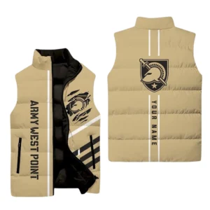 Army Black Knights Sleeveless Puffer Jacket Plus Size, Stand Collar Custom Name TN110625Y59SPJCT1NCARMY