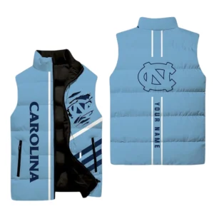 North Carolina Tar Heels Sleeveless Puffer Jacket Plus Size, Stand Collar Custom Name TN110625Y59SPJCT1NCUNC