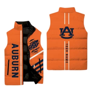 Auburn Tigers Sleeveless Puffer Jacket Plus Size, Stand Collar Custom Name TN110625YY59SPJCT1NCAUB
