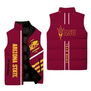Arizona State Sun Devils Sleeveless Puffer Jacket Plus Size, Stand Collar Custom Name TN110625Y59SPJCT1NCASD