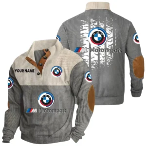 BMW M Motorsport Racing Exclusive Logo Print Corduroy Sweatshirt Stand Collar Custom Text HIHI300625Y32RCSBMM