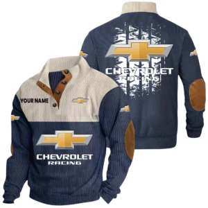 Chevrolet Motorsports Exclusive Logo Print Corduroy Sweatshirt Stand Collar Custom Name HIHI010725Y32RCSCHM