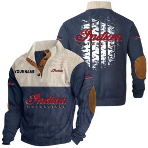 Indian Motorcycle Exclusive Logo Print Corduroy Sweatshirt Stand Collar Custom Name HIHI010725Y32RCSINM