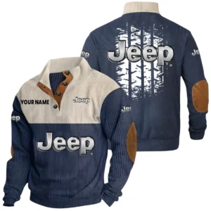 Jeep Exclusive Logo Print Corduroy Sweatshirt Stand Collar Custom Name HIHI010725Y32RCSJEE
