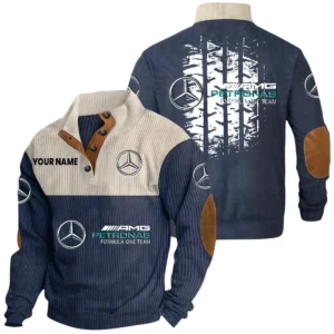 Mercedes-AMG Petronas Racing Exclusive Logo Print Corduroy Sweatshirt Stand Collar Custom Name HIHI020725Y32RCSMAP