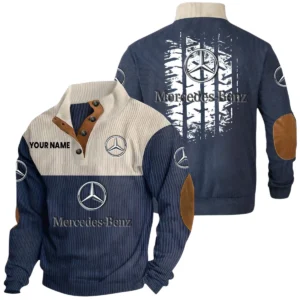 Mercedes-Benz Exclusive Logo Print Corduroy Sweatshirt Stand Collar Custom Name HIHI020725Y32RCSMEB