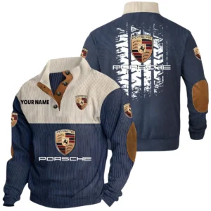 Porsche Exclusive Logo Print Corduroy Sweatshirt Stand Collar Custom Name HIHI040725Y32RCSPOR